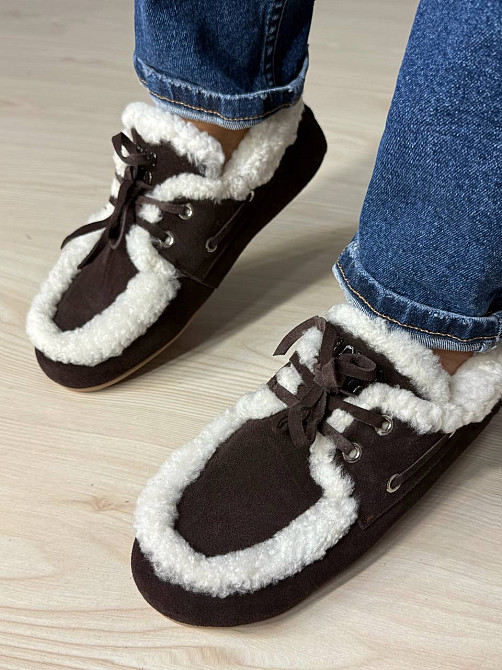 Ботинки женские Hengji 992-6 мокасины замшевые на меху с опушкой коричневые, 40, 25,5 см Киев - изображение 19