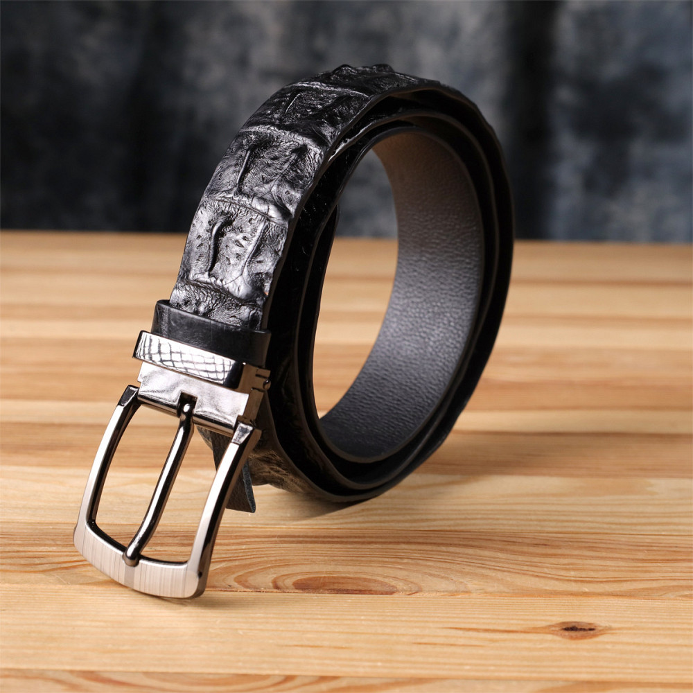 Ремінь чоловічий CROCODILE LEATHER 18008 з натуральної шкіри крокодила Чорний Київ - фото 2