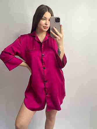 Жіноча нічна сорочка подовжена шовкова Малиновий XL Харків