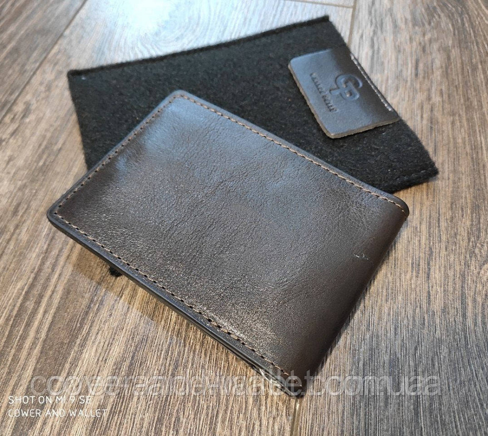 Зажим для денег и карточек из гладкой кожи ручной роботы Grande Pelle Черный Киев - изображение 6