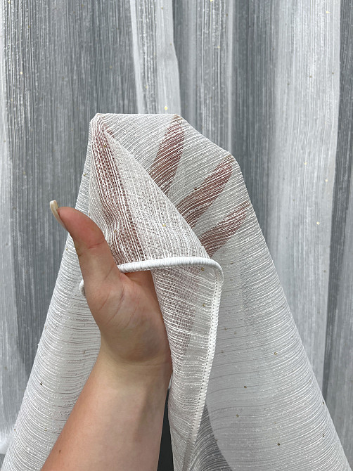 Тюль VR-Textil 2063т Лен однотонный с пайетками Белый с золотистым 400х270 см (42-1275) Киев - изображение 4