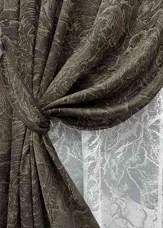 Комплект штор VR-Textil Жакард Fantasy 100х270 2шт і Тюль 400х270 1632ш-1783т Венге з білим 71-051/2 Київ