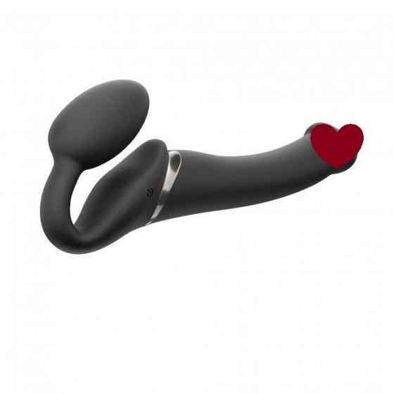 Безремінний страпон з вібрацією Strap-On-Me Vibrating Black M, діаметр 3,8см, пульт ДК, регульований Sex Aura Київ