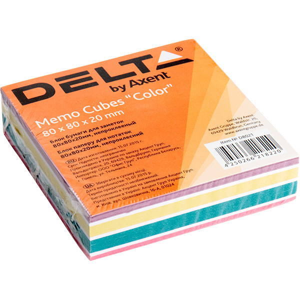 Папір для нотаток 80*80*20 мм кольоровий "Delta by Axent" D8021"Color" не клеєн , шт Київ - фото 1