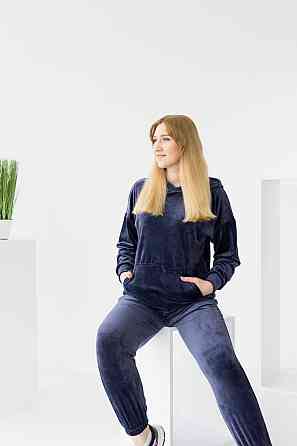 Жіночий велюровий костюм із капюшоном Синій XS Харків