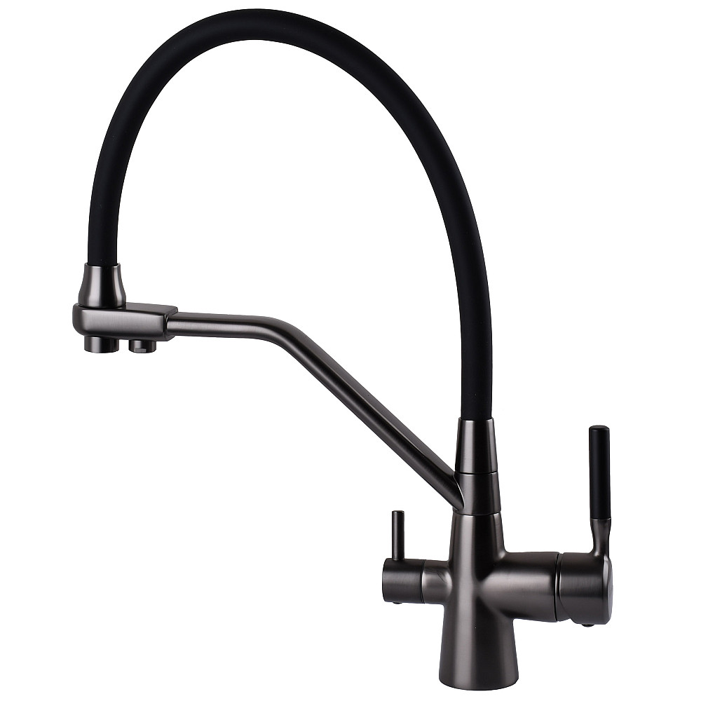 Змішувач для кухні під осмос Globus Lux GLLR-0800-11-01 гофрований  на гайці латунь, Графіт-Чорн Тернополь - изображение 3