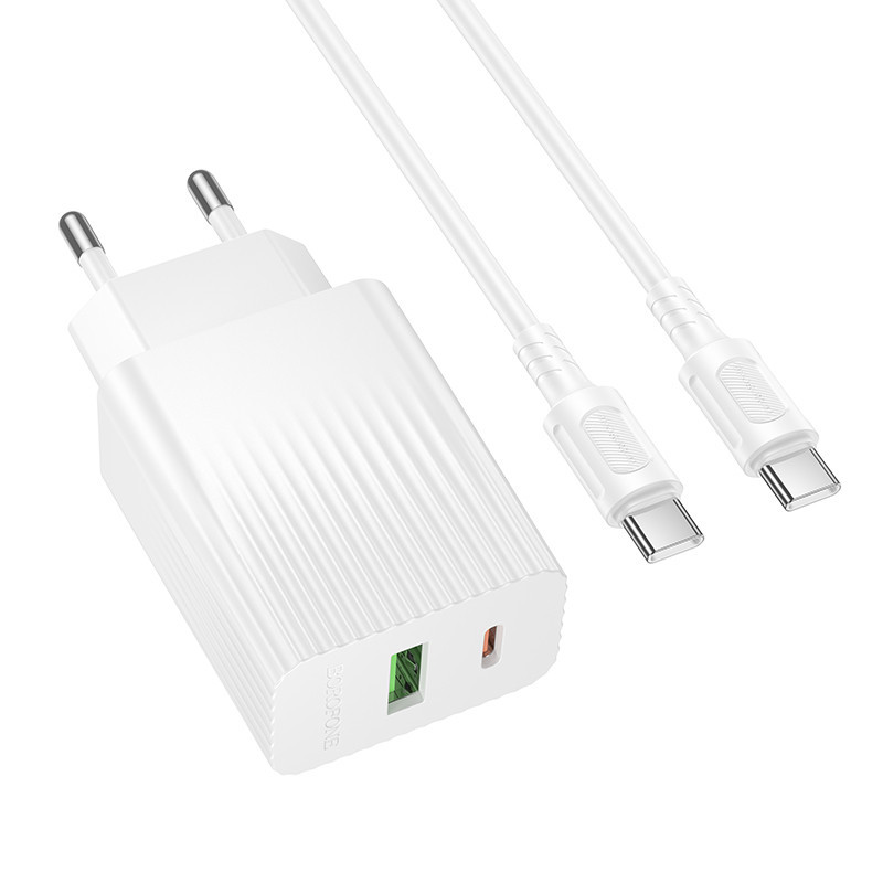 Мережевий зарядний пристрій з кабелем BOROFONE BAS76A Source PD30W+QC3.0 charger set(C to C) White Одеса - фото 1