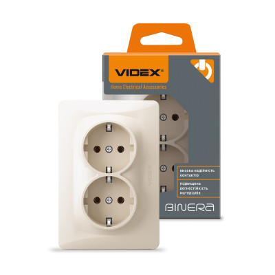 Розетка Videx BINERA 2ая із заземленням кремова (VF-BNSK2G-CR) Вінниця - фото 4