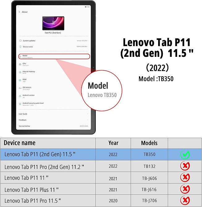 Фирменный чехол EasyAcc для Lenovo Tab P11 2-го поколения 11,5 дюймов 2022 года с защитной пленкой для экрана Днепр - изображение 3