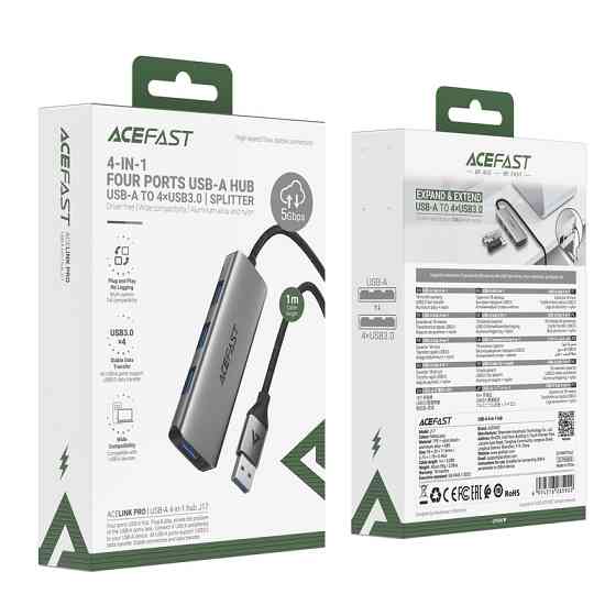 USB-хаб ACEFAST J17 USB-A  4-in-1 HUB Metal Gray Одеса