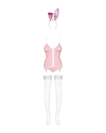 Эротический костюм зайки Obsessive Bunny suit 4 pcs costume pink L/XL, розовый, топ с подвязками, тр Sex Aura Киев