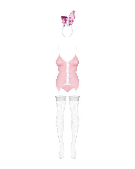 Эротический костюм зайки Obsessive Bunny suit 4 pcs costume pink L/XL, розовый, топ с подвязками, тр Sex Aura Киев - изображение 5