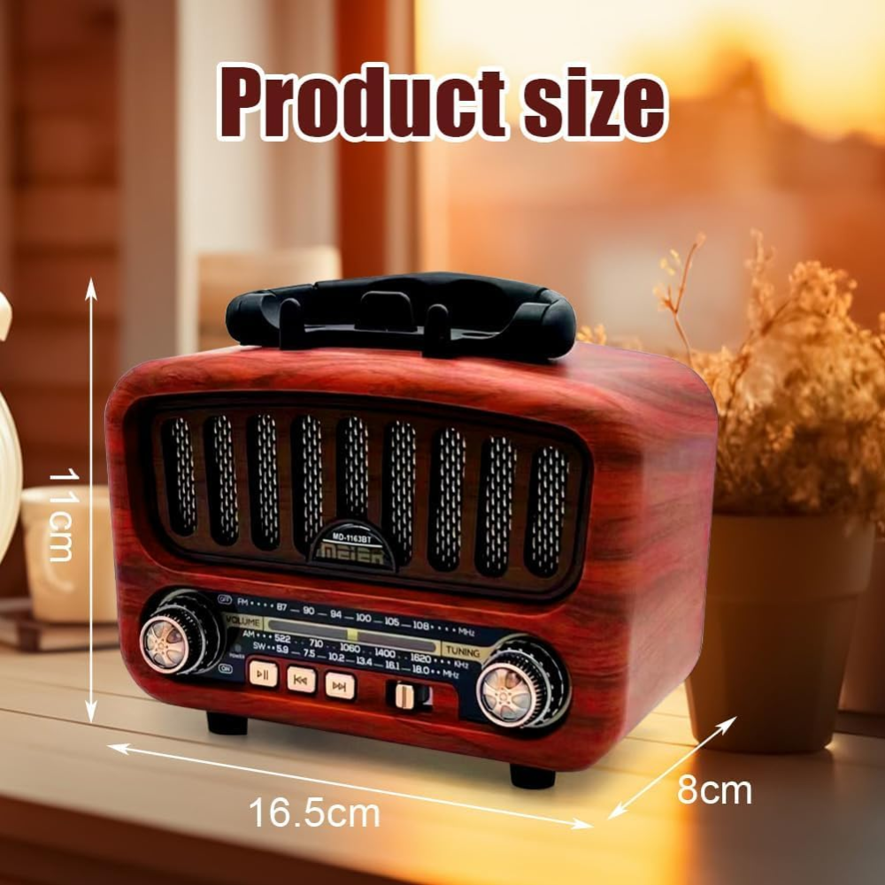 Ретро-радіо Pilanmall AM/FM/SW з Bluetooth 5.0 — Портативна акустика, Акумулятор 1800 мАг, Solar, USB, TF, AUX Київ - фото 8