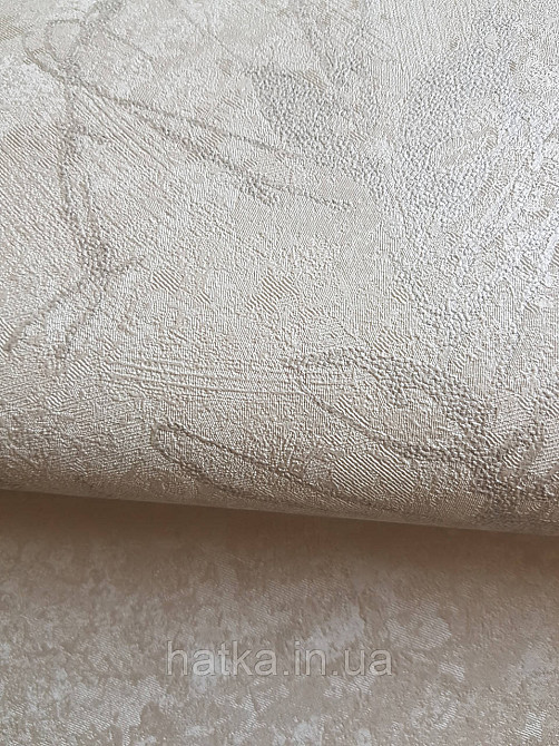 Шпалери метрові вінілові на флізеліні A.S.Creation Sylvana 1.06x10 листя штукатурка бежеве срібло 79125-5 Київ - фото 4