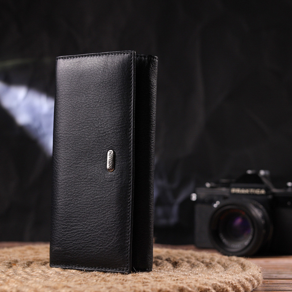 Класичний жіночий гаманець із натуральної шкіри CANPELLINI 21657 Чорний Київ - фото 3