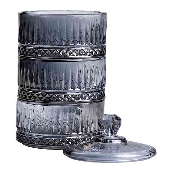 Трехуровневая стеклянная конфетница с крышкой, серая Киев