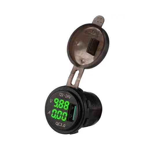 Гніздо прикурювача P11G USB QC 3,0 вольтметр/амперметр врізне з кришкою та зеленою підсвіткою 12/24V Харків