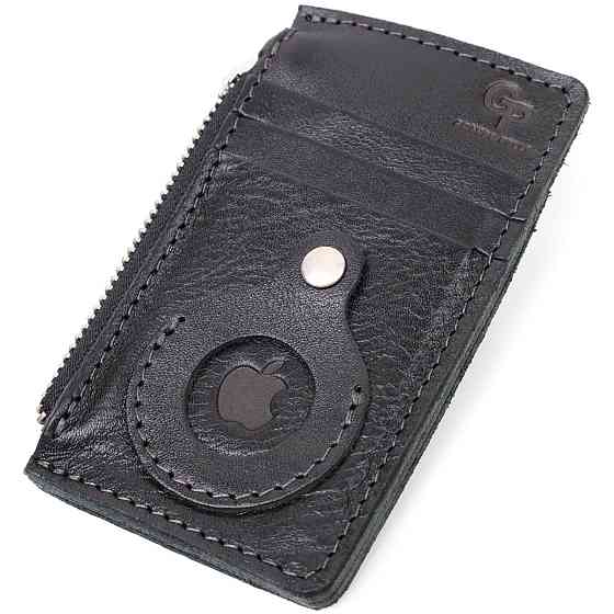 Интересный картхолдер с держателем для Apple AirTag из натуральной кожи GRANDE PELLE 11628 Черный Киев