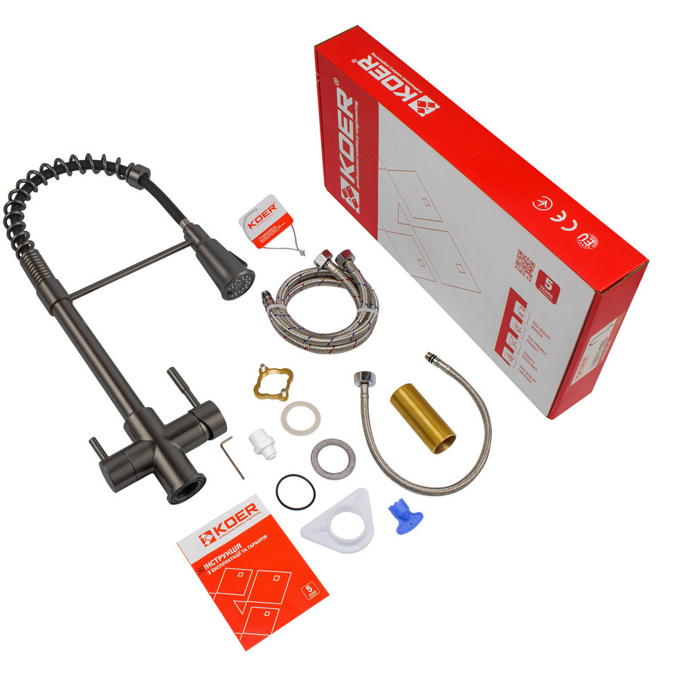 Кухонный смеситель Koer KB-72025-07 с питьевой водой и пружинным изливом (KR5016) Харьков - изображение 3