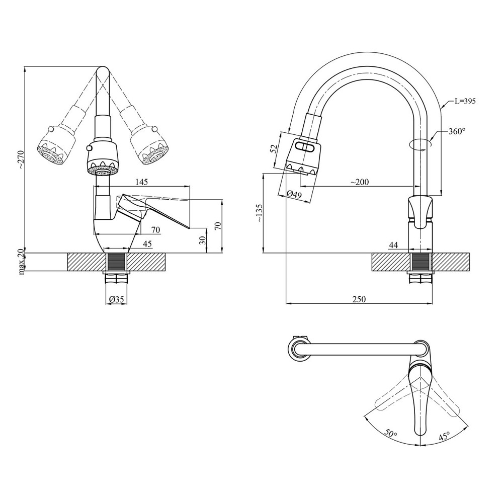 Смеситель для кухни Agua Sevilla гибкий - C039GRS хром/серый Киев - изображение 7