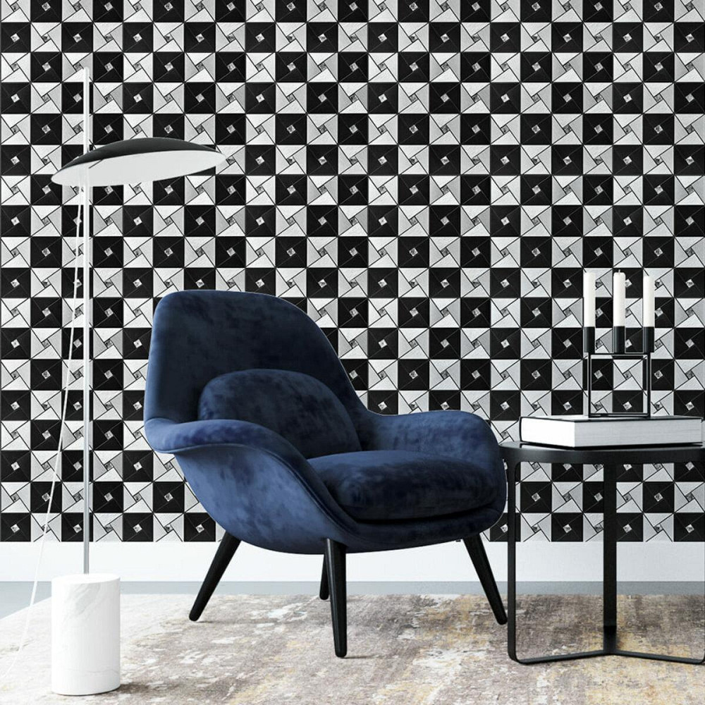 Самоклеющаяся алюминиевая плитка 300х300х3мм Черно-серебряная со стразами SW-00001773 Киев - изображение 5