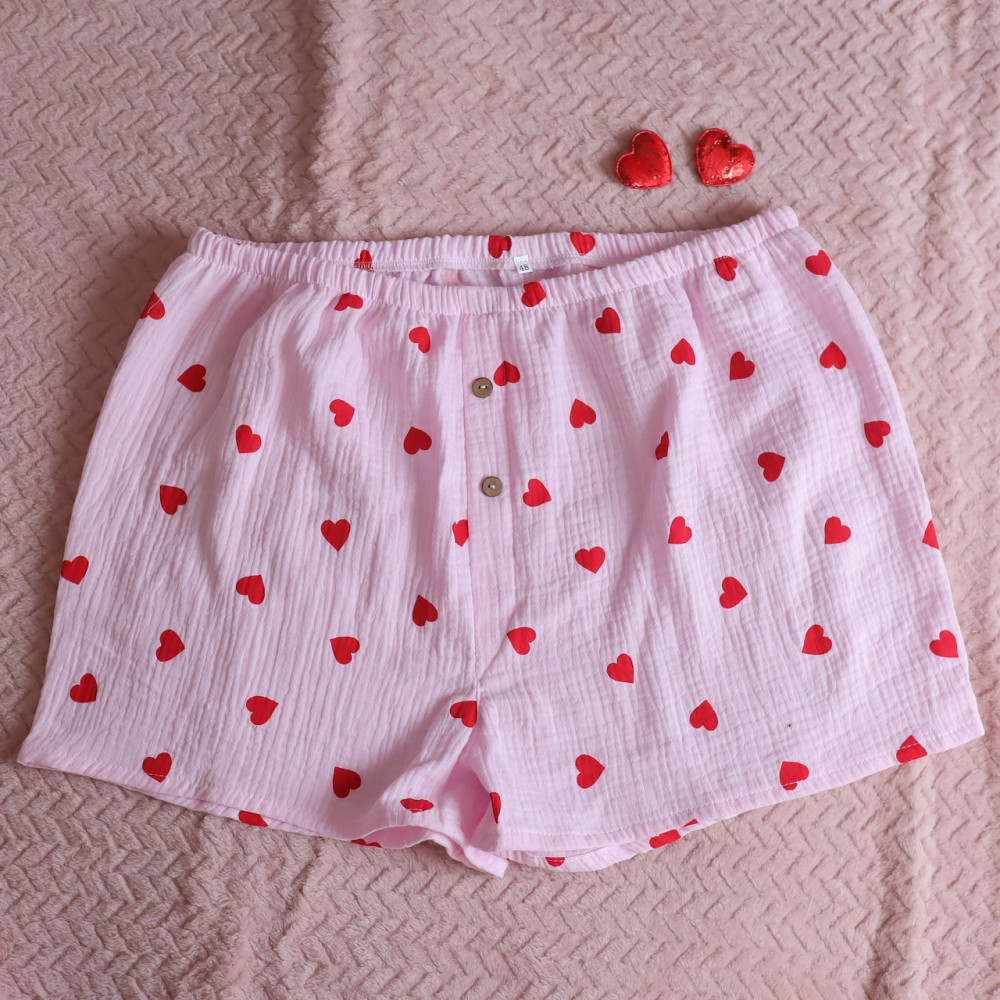 Муслінові чоловічі труси-шорти рожеві з червоними сердечками Кам'янець-Подільський - фото 1