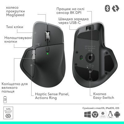 Мышка Logitech MX Master 4 for Business Wireless/Bluetooth Graphite (910-007617) Винница - изображение 10