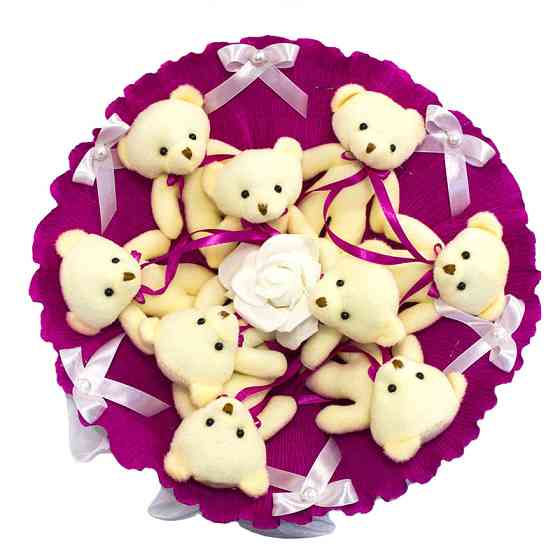 Букет з іграшок Ведмедики фуксія 5351IT з 9ю іграшками Вінниця