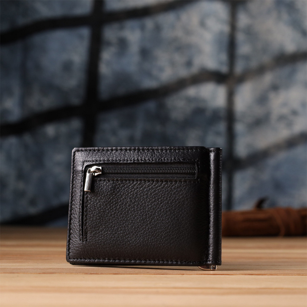 Чоловічий гаманець із металевим затискачем з натуральної шкіри ST Leather 23092 Чорний Київ - фото 9