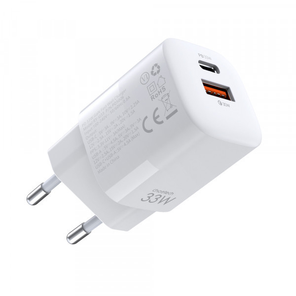 Зарядний пристрій 1хUSB-C+1xUSB 33W PD QC3.0 PD5006 білий Choetech (PD5006-EU-WH) Киев - изображение 2