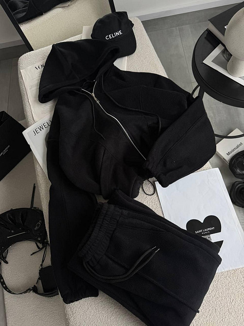 Женский теплый костюм двойка из двухстороннего флиса Черный, 50/52 Одесса - изображение 3