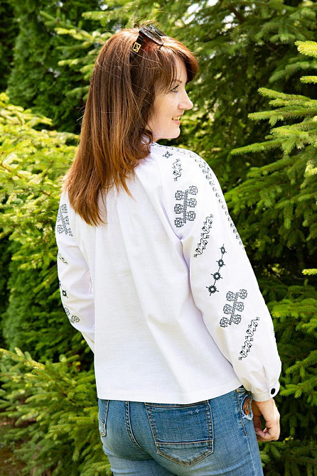 Вишиванка жіноча, біла, довгий рукав, льон, топ Київ - фото 3