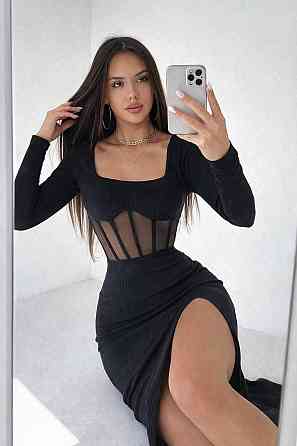 Женское стильное миди-платье с разрезом на ножке мустанг рубчик Одесса