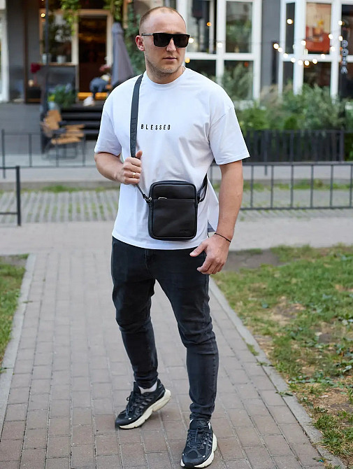 Мужская черная кожаная сумка-мессенджер Кожаный мужской мессенджер черный Tiding Bag Київ - фото 10