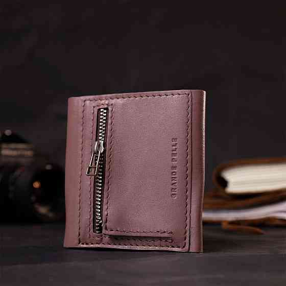 Гарний компактний гаманець із натуральної шкіри Пудровий (GRANDE PELLE) Київ