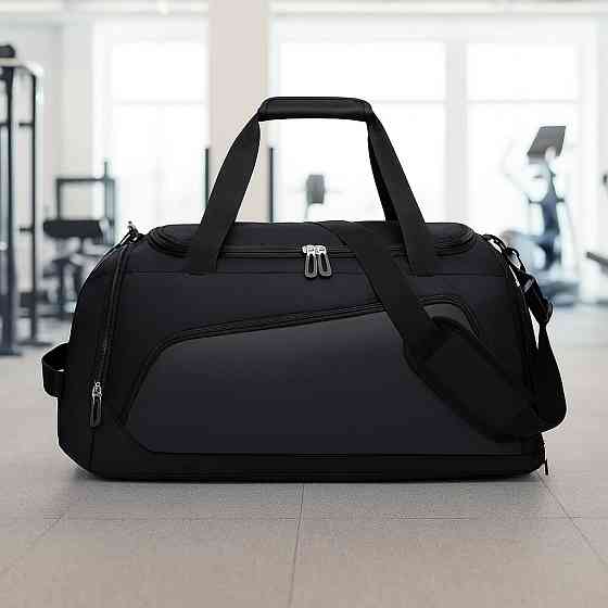 Сумка спортивная дорожная для тренировок или путешествий с плечевым ремнем,для спорта,57x26x30 см,черная Каменец-Подольский