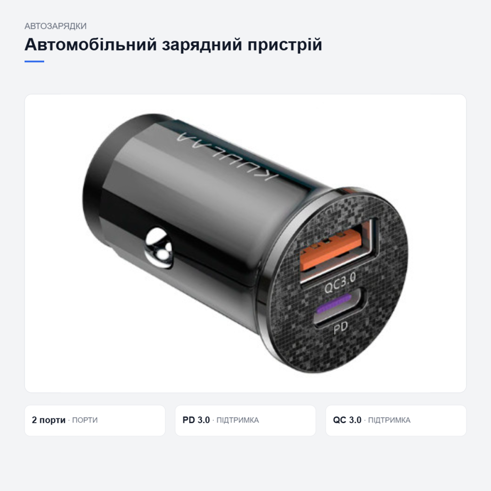 Автомобільна зарядка KUULAA з двома портами Київ - фото 3