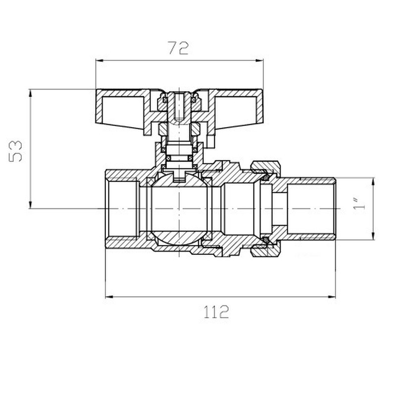 Кран з американкою Koer Extreme KE.227-25 - 1" ручка "метелик" червона (KR5767) Київ - фото 5