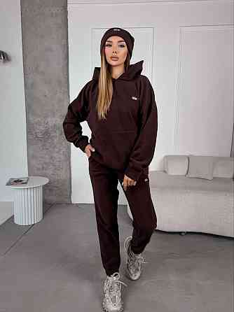 Жіночий стильний теплий костюм із флісу-полар із шапкою Шоколад, 50/52 Одеса