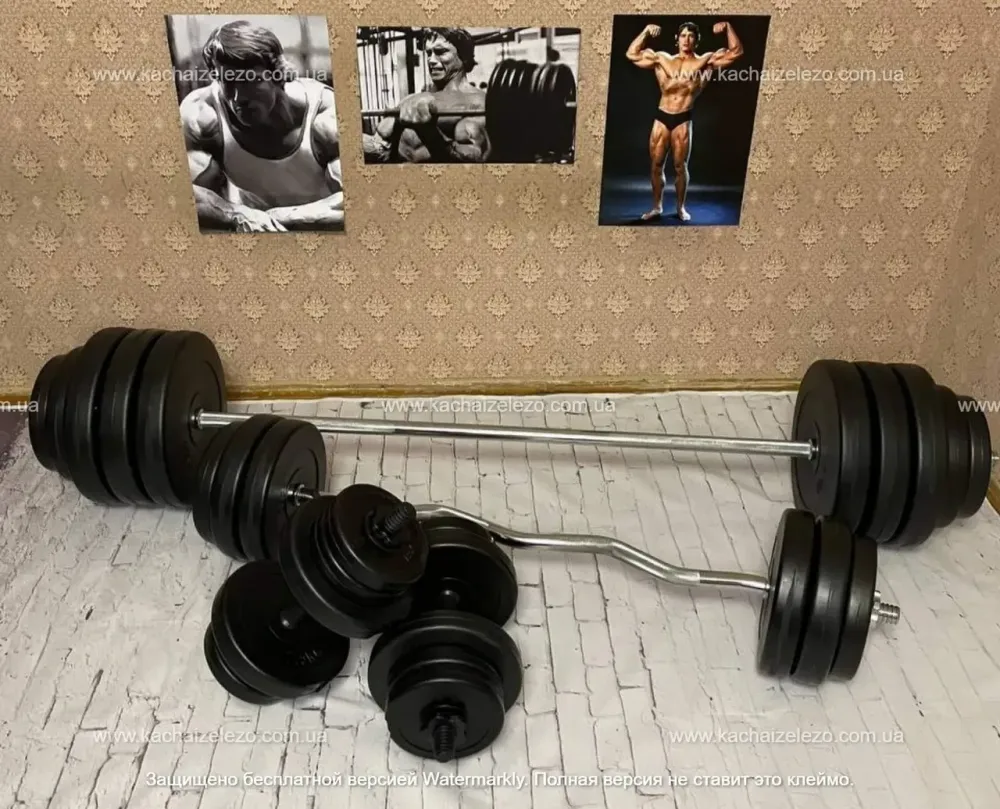 Скамья для жима с тягой + 4 грифа + 115 кг блинов Гантели, гири, штанги и диски АВС пластик комплект Киев - изображение 5