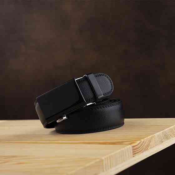 Ремень мужской c двойной строчкой тонкий Vintage 20312 Черный Киев