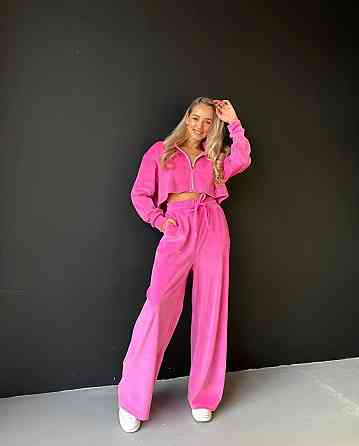 Жіночий прогулянковий плюшевий костюм-двійка: кофта та штани Рожеві, 46/48 Одеса