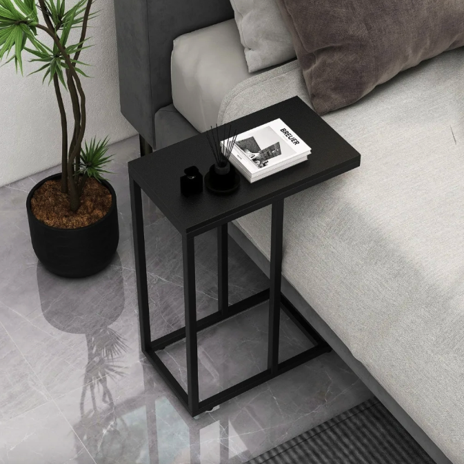 Журнальный приставной столик в стиле Loft черный современный дизайн для гостиной и спальни Costway Vittsjo Киев - изображение 5