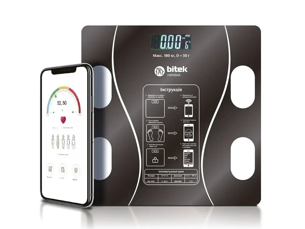 Весы электронные бытовые напольные 180кг стеклянные квадратные LED экран BITEK BT-1605/ 6469 (15) Одесса - изображение 2