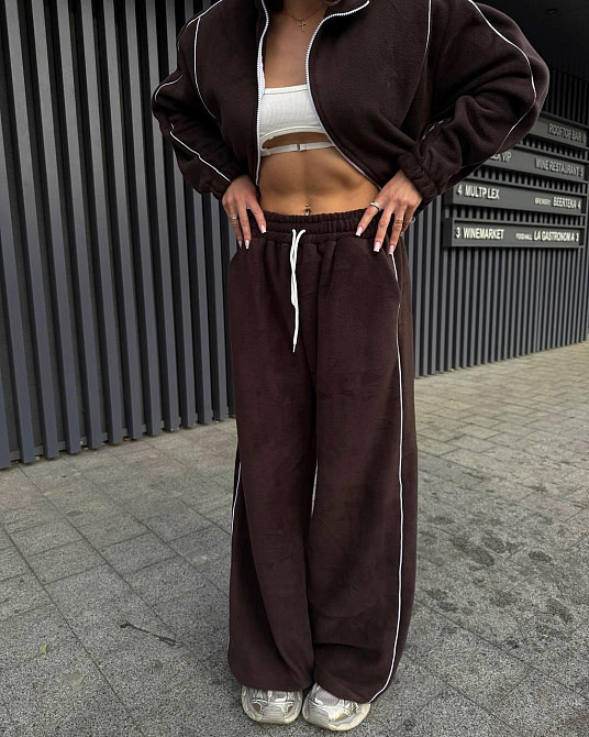 Жіночий стильний і теплий флісовий костюм-двійка Шоколад Одеса - фото 4