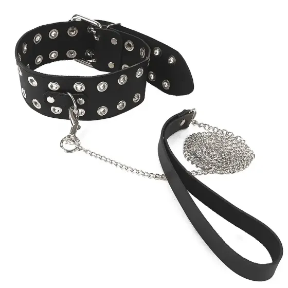 Нашийник Art of Sex - Tessa з повідцем з натуральної шкіри, колір чорний Львів