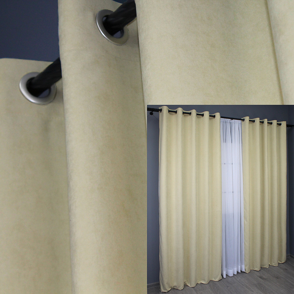 Комплект штор на люверсах VR-Textil Мікровелюр SPARTA № 844ш Кремовий 150х250 см 2 шт (37-0006) Київ - фото 1