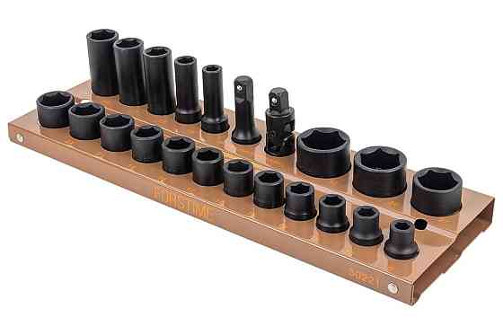 Набір головок ударних 22пр. 1/2" 6-гранна (10,12-19, 21, 22, 24, 27, 30, 32мм; глибокі - 10,13,17,19,21мм; подовжувач - 75мм; Одеса