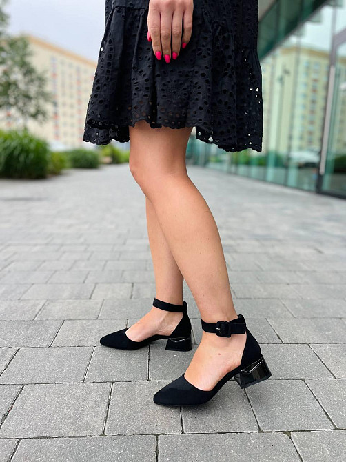Meideli Чорні босоніжки літні жіночі на низьких підборах із закритим носком, з екозамші MEIDELI Коломыя - изображение 3