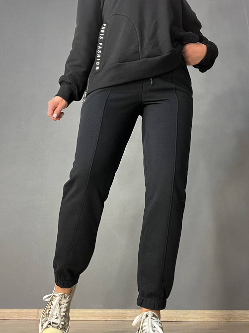 Штани жіночі Joggy 7631 спортивні джоггери трикотажні зі швом стрілкою попереду чорні, чорний, XS Київ - фото 4